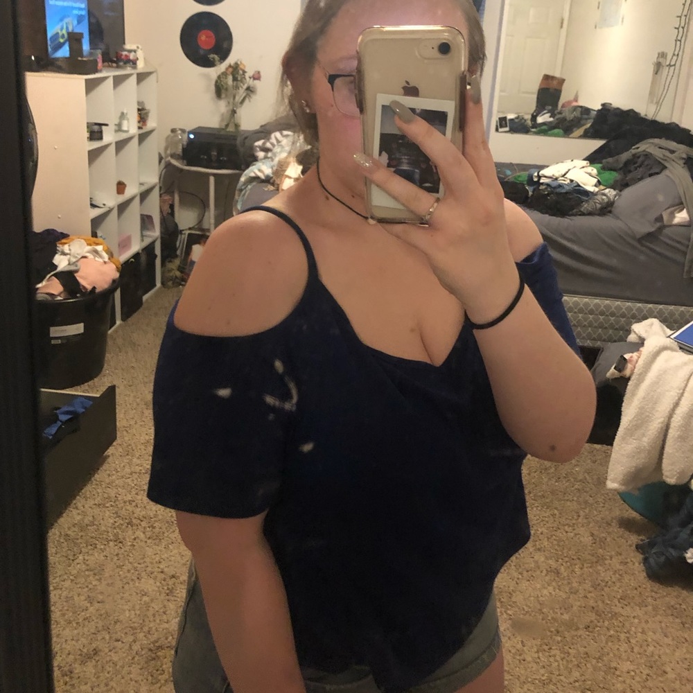 Blue off the shoulder tank